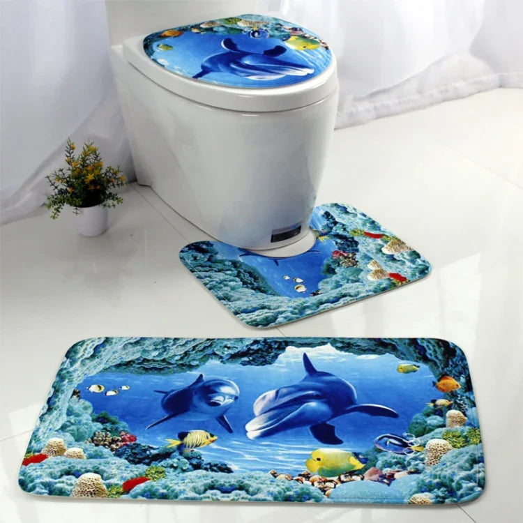 Conjunto de Três Peças de Tapete de Casa de Banho com Estampa do Mundo Subaquático Estilo Europeu e Americano