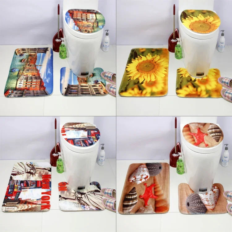 Conjunto de Três Peças de Tapete de Casa de Banho com Estampa do Mundo Subaquático Estilo Europeu e Americano