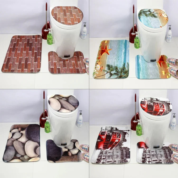 Conjunto de Três Peças de Tapete de Casa de Banho com Estampa do Mundo Subaquático Estilo Europeu e Americano