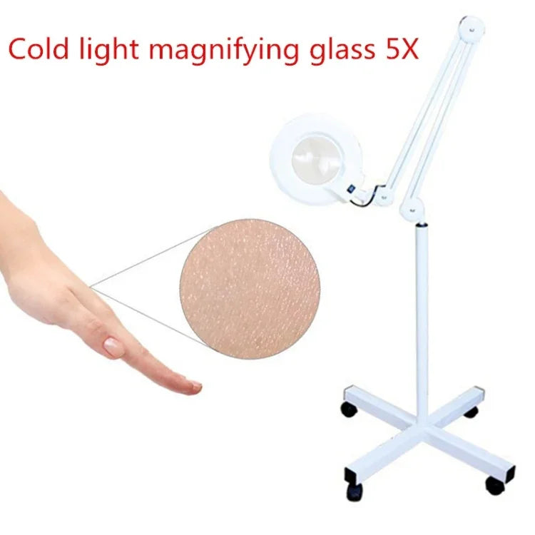 5X Lupa Dobrável com Braço Oscilante para Mesa com Luz para Tatuagem Facial, Sobrancelha, Salão de Unhas e Beleza, Luz Branca Fria