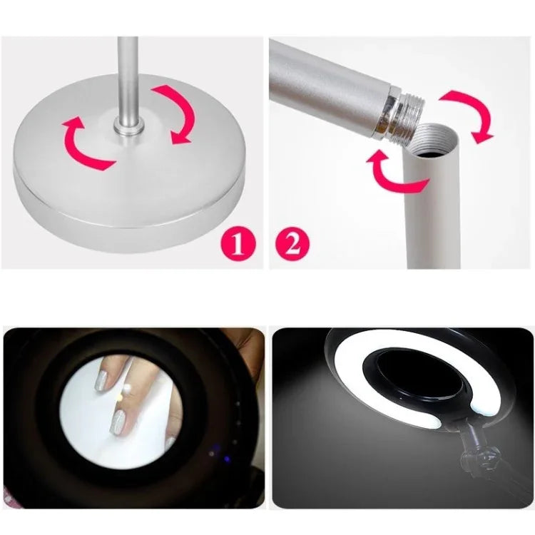 5X Lupa Dobrável com Braço Oscilante para Mesa com Luz para Tatuagem Facial, Sobrancelha, Salão de Unhas e Beleza, Luz Branca Fria