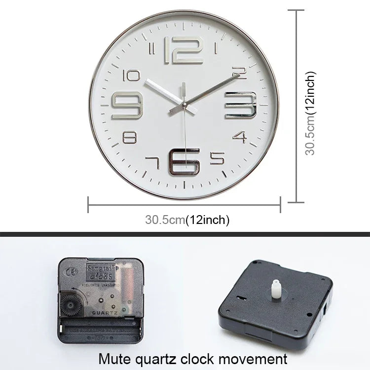 Relógio de Parede de Quartzo Simples Moderno Criativo Decorativo Redondo de 12 polegadas para Sala de Estar