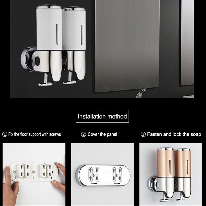 Dispensador Manual Duplo para Hotel Montado na Parede para Líquido de Lavagem, Champô e Sabonete, Capacidade: 1000ml, 1000ml/Prateado, 1000ml/Preto, 1000ml/Dourado, 1000ml/Transparente, 1000ml/Branco, 1000ml/Vermelho Escuro