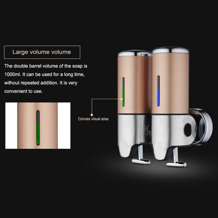Dispensador Manual Duplo para Hotel Montado na Parede para Líquido de Lavagem, Champô e Sabonete, Capacidade: 1000ml, 1000ml/Prateado, 1000ml/Preto, 1000ml/Dourado, 1000ml/Transparente, 1000ml/Branco, 1000ml/Vermelho Escuro