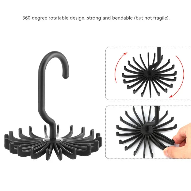 Cabide Giratório de 360 Graus com 20 Garras para Gravatas, Cintos e Cachecóis, Tamanho: S, 20 Garras Preto