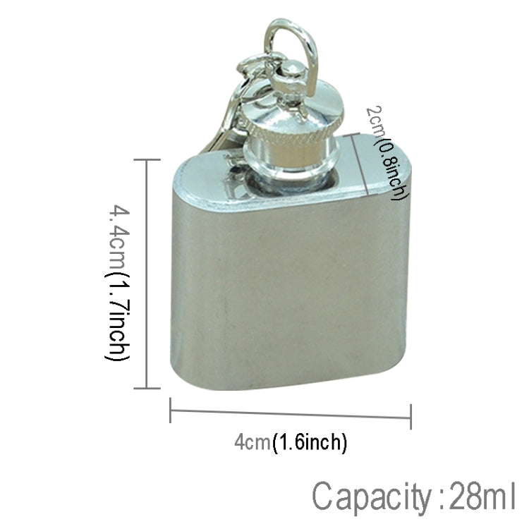 Cantil Portátil Mini de Vinho 28mL (1oz) em Aço Inoxidável com Chaveiro (Prateado), 28mL (1oz)