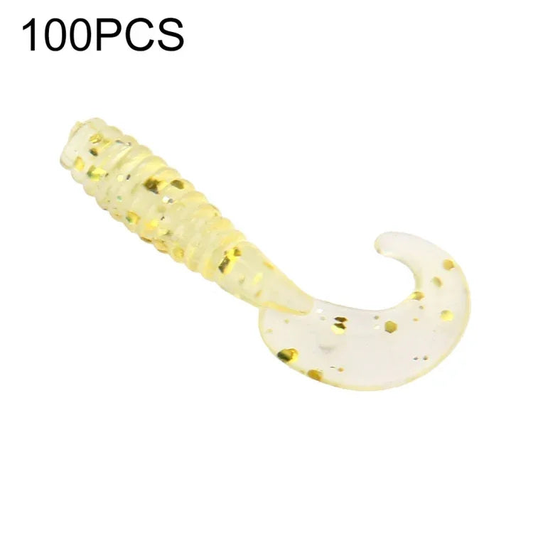 100 Unidades de Iscos Artificiais em Forma de Larvas com Cauda Longa e Lantejoulas para Pesca, Comprimento: 3,5cm, Forma de Larvas com Cauda Longa e Lantejoulas