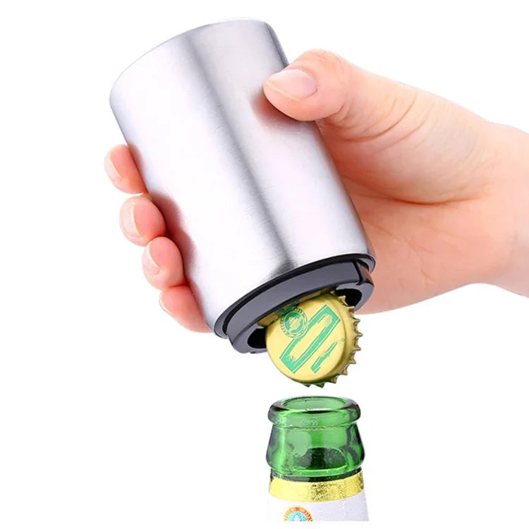 Abridor Magnético Automático para Tampas de Garrafa de Cerveja em Aço Inoxidável, Abridor de Cerveja de Pressão para Cozinha, Tamanho: 8,5 x 5,2cm, Abridor Magnético