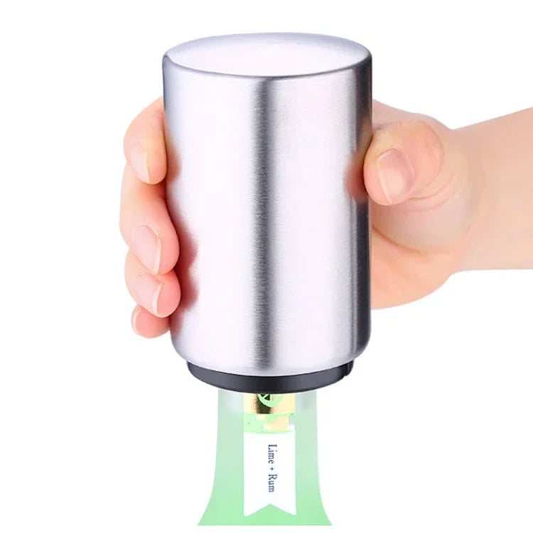 Abridor Magnético Automático para Tampas de Garrafa de Cerveja em Aço Inoxidável, Abridor de Cerveja de Pressão para Cozinha, Tamanho: 8,5 x 5,2cm, Abridor Magnético