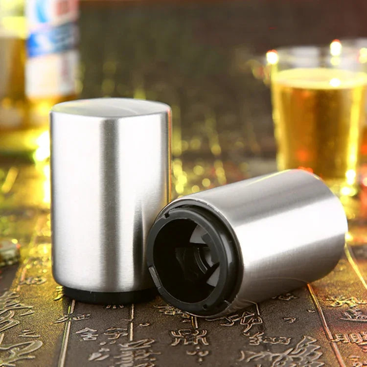 Abridor Magnético Automático para Tampas de Garrafa de Cerveja em Aço Inoxidável, Abridor de Cerveja de Pressão para Cozinha, Tamanho: 8,5 x 5,2cm, Abridor Magnético