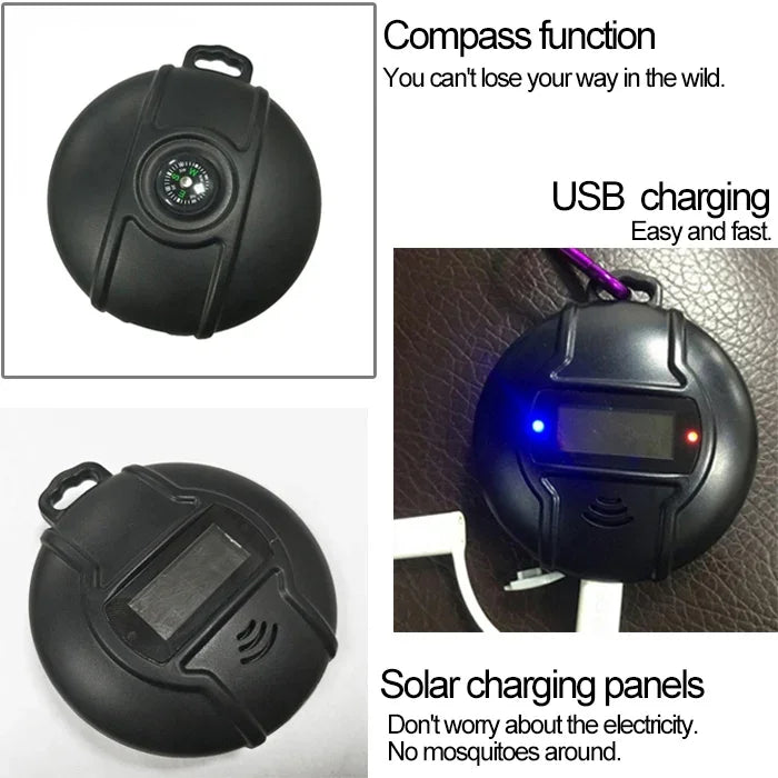 Repelente Ultrassónico Solar Portátil para Exterior Q3 com Função de Bússola, Repelente de Mosquitos