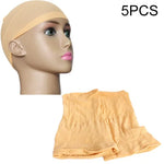 5 Peças de Meias de Seda de Alta Elasticidade Rede para Cabelo Falso Touca para Peruca, B, Cor: Preto, B, Cor: Cor da Pele, B
