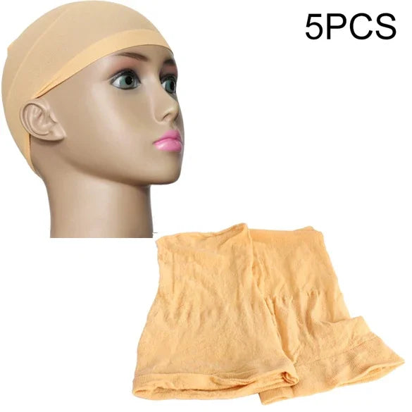 5 Peças de Meias de Seda de Alta Elasticidade Rede para Cabelo Falso Touca para Peruca, B, Cor: Preto, B, Cor: Cor da Pele, B