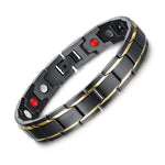 Pulseira Magnética de Saúde para Homem Estilo Europa e América em Aço Inoxidável com Revestimento Dourado, Tamanho: 12mm*22cm (Preto+Dourado), Tamanho: 12mm*22cm (Preto+Dourado)