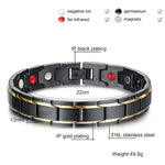 Pulseira Magnética de Saúde para Homem Estilo Europa e América em Aço Inoxidável com Revestimento Dourado, Tamanho: 12mm*22cm (Preto+Dourado), Tamanho: 12mm*22cm (Preto+Dourado)
