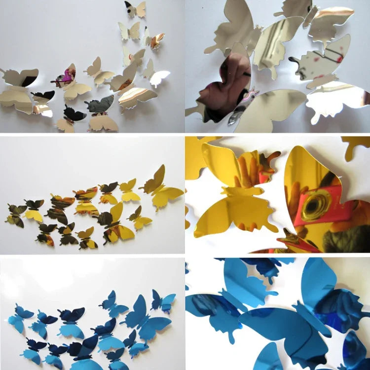 36 PCS Decoração de casa original com superfície espelhada 3D em PC, adesivo de parede borboleta, adesivo de parede borboleta 2