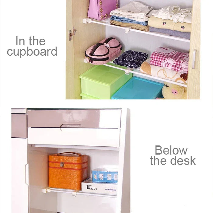 Wardrobe Storage Layered Baffle Cabinet Shelf Dormitory Partition Cupboard Partition Board, Width: 24cm, Stretch Range: 50-80cm, Stretch Range:50-80cm