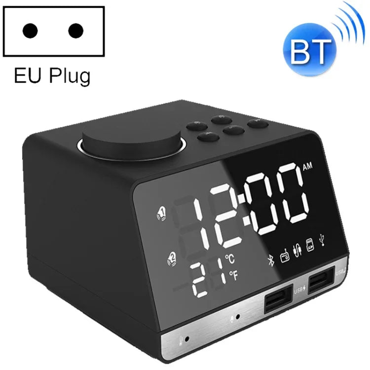 Relógio Despertador Bluetooth K11 com Coluna Criativa, Relógio Digital de Música com Rádio e Dupla Interface USB, Suporta Disco U / Cartão TF / FM / AUX, Ficha UE, Ficha UE (Preto), Ficha UE (Branco)