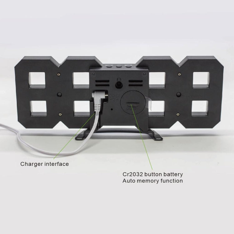Relógio de Parede Digital LED 3D Multifuncional Grande com Função Soneca, Mostrador 12/24 Horas para Casa, Cozinha, Escritório, DC 5V, Certificado CE, Corpo Preto com Caracteres Verdes, Corpo Preto com Caracteres Azuis, Corpo Preto com Caracteres Brancos