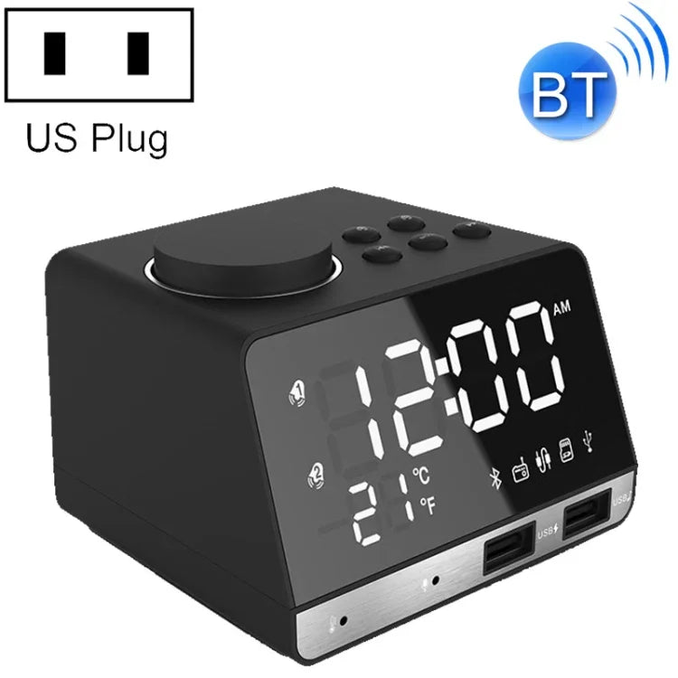 Relógio Despertador Bluetooth K11 com Coluna, Relógio Digital Criativo com Música, Rádio e Dupla Interface USB, Suporta Pen Drive / Cartão TF / FM / AUX, Ficha US, Ficha US (Preto), Ficha US (Branco)