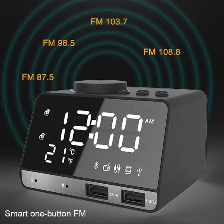 Relógio Despertador Bluetooth K11 com Coluna, Relógio Digital Criativo com Música, Rádio e Dupla Interface USB, Suporta Pen Drive / Cartão TF / FM / AUX, Ficha US, Ficha US (Preto), Ficha US (Branco)