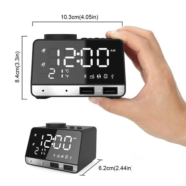 Relógio Despertador Bluetooth K11 com Coluna, Relógio Digital Criativo com Música, Rádio e Dupla Interface USB, Suporta Pen Drive / Cartão TF / FM / AUX, Ficha US, Ficha US (Preto), Ficha US (Branco)