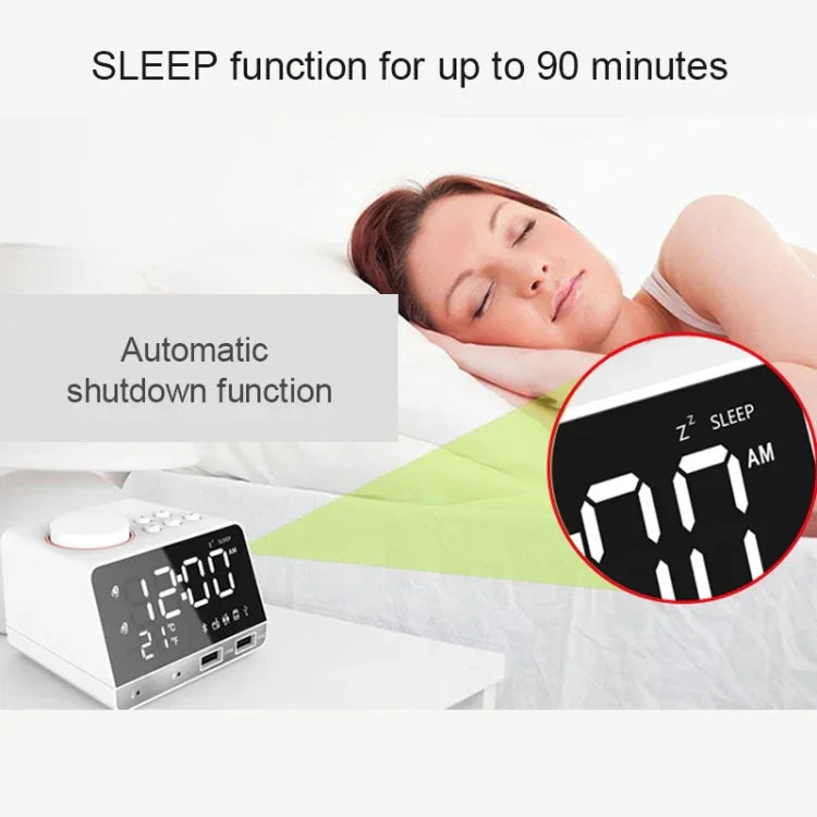 Relógio Despertador Bluetooth K11 com Coluna, Relógio Digital Criativo com Música, Rádio e Dupla Interface USB, Suporta Pen Drive / Cartão TF / FM / AUX, Ficha US, Ficha US (Preto), Ficha US (Branco)
