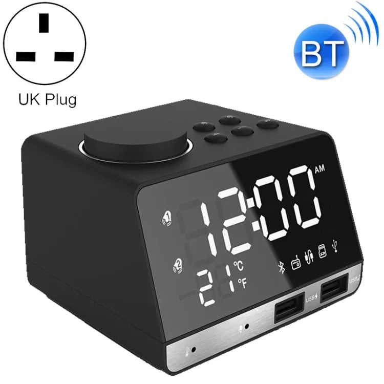 Relógio Despertador Bluetooth K11 com Coluna Criativa, Relógio Digital de Música, Rádio com Dupla Interface USB, Suporta Disco U / Cartão TF / FM / AUX, Ficha UK, Ficha UK (Preto), Ficha UK (Branco)