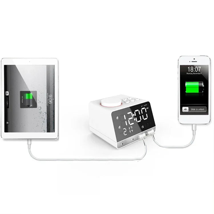 Relógio Despertador Bluetooth K11 com Coluna Criativa, Relógio Digital de Música, Rádio com Dupla Interface USB, Suporta Disco U / Cartão TF / FM / AUX, Ficha UK, Ficha UK (Preto), Ficha UK (Branco)