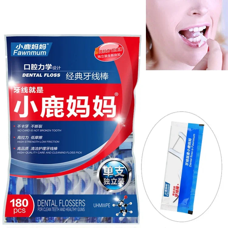 Fawnmum Fio Dental Ultra-fino Seguro com Super Tensão, Palito de Dente, 2 Pacotes / (180pcs)