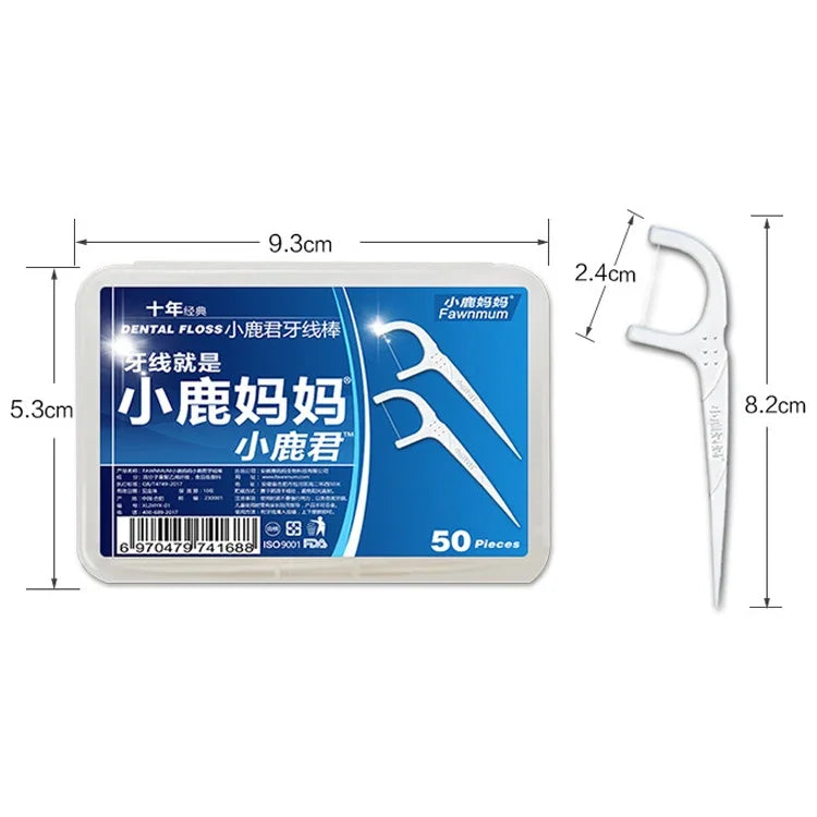 Fawnmum Fio Dental de Segurança Ultra-fino Plano Palito de Dente com Fio, 50pcs/Caixa, 2 Caixas / (50pcs)