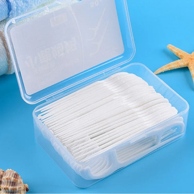 Fawnmum Fio Dental de Segurança Ultra-fino Plano Palito de Dente com Fio, 50pcs/Caixa, 2 Caixas / (50pcs)