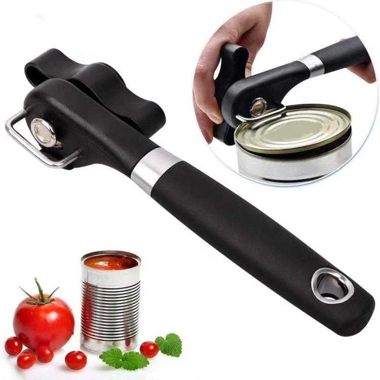 Abridor de latas LsCook com cabeça de corte em aço inoxidável e pega única lateral (preto), pega única