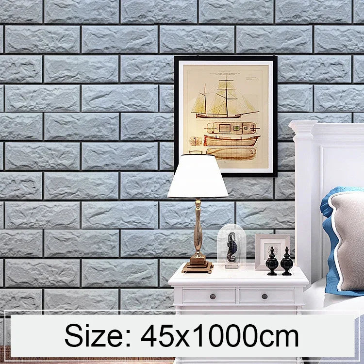 Papel de Parede Decorativo Criativo 3D Tijolo Cinza Prateado, Adesivos para Parede de Quarto e Sala, Rolo de Papel de Parede Impermeável, Tamanho: 45 x 1000cm, Tijolo cinza prateado 3D