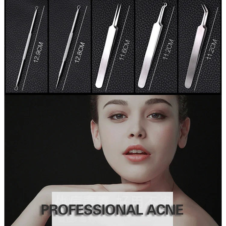 Conjunto de 5 PCS Melhor Ferramenta Extratora de Cravos Agulha para Acne Pinças para Borbulhas