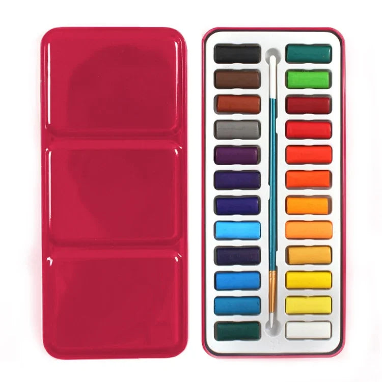 Conjunto Portátil de 24 Cores de Tintas Sólidas em Caixa de Ferro para Artista, Estudante, Pintura ao Ar Livre, Aquarela, Material Escolar, 24 Cores