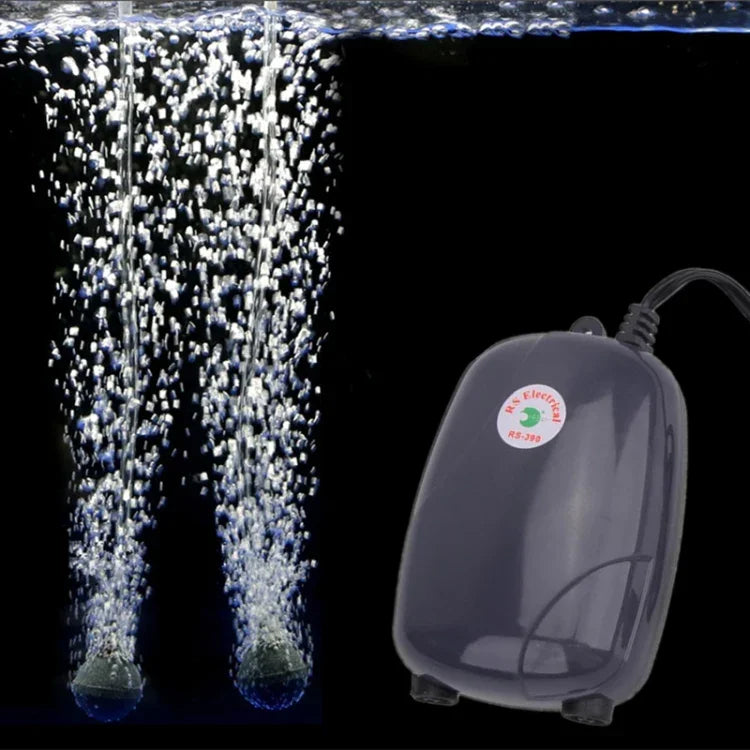 Bomba de Ar Silenciosa para Aquário RS-390 220V 5W com Dupla Saída e Fluxo Ajustável, Bomba de Oxigénio para Tanque de Peixes, 5W