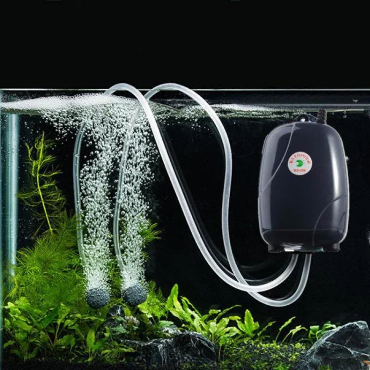 Bomba de Ar Silenciosa para Aquário RS-390 220V 5W com Dupla Saída e Fluxo Ajustável, Bomba de Oxigénio para Tanque de Peixes, 5W