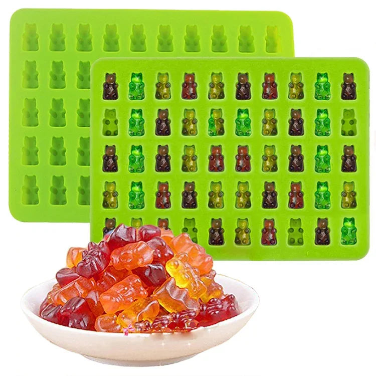 2 Peças Molde de Silicone para Chocolate Pequeno Urso com 50 Cavidades, Molde para Bolachas, Molde para Doces, Entrega de Cor Aleatória, Tamanho: 19*13,7*1cm, 50 Grades