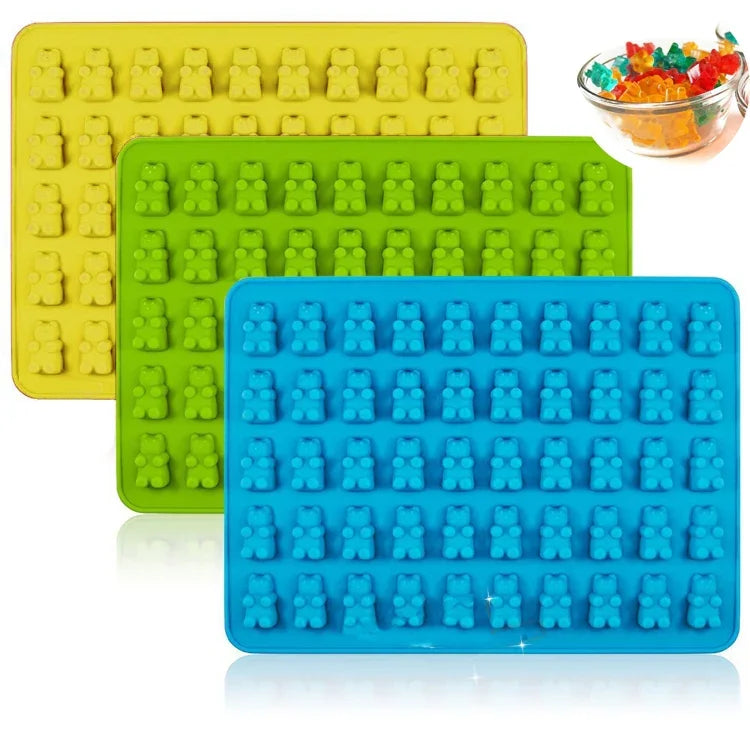 2 Peças Molde de Silicone para Chocolate Pequeno Urso com 50 Cavidades, Molde para Bolachas, Molde para Doces, Entrega de Cor Aleatória, Tamanho: 19*13,7*1cm, 50 Grades