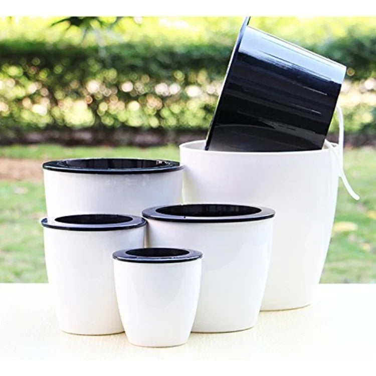 Vasos de Flores Preguiçosos com Autoabsorção de Água, Vasos Hidropónicos Automáticos em Resina Plástica Circular, Design de Dupla Camada, Vaso Autoirrigável, Diâmetro: 11cm, Altura: 10,3cm, Diâmetro: 11cm, Altura: 10,3cm