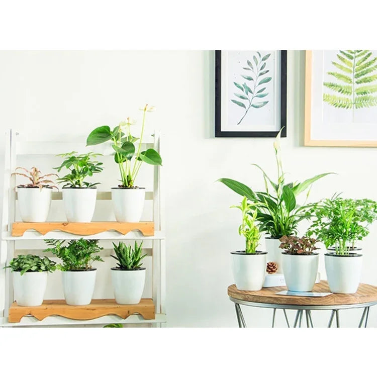 Vasos de Flores Automáticos Lazy com Absorção de Água para Plantas Hidropónicas, Design de Dupla Camada em Resina Plástica Circular, Diâmetro: 13cm, Altura: 13,7cm