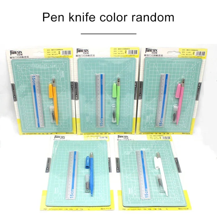 Conjunto de Tapete de Corte A5 Junesix com Tapete de Corte, Régua e Faca de Escultura, Junesix A5 (Verde Menta), Junesix A5 (Rosa), Junesix A5 (Azul), Junesix A5 (Roxo)