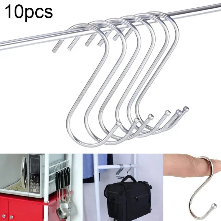 10 Ganchos em S Multifuncionais em Aço Inoxidável de 3mm, Comprimento: 7cm, 7cm
