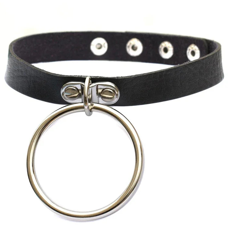 2 PCS Colar de Couro Estilo Punk Europeu e Americano com Grande Anel em Forma de O, Entrega de Cor Aleatória, DHXQ03