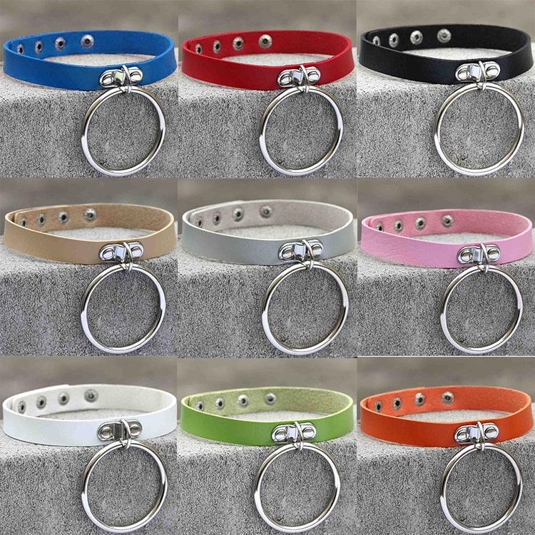2 PCS Colar de Couro Estilo Punk Europeu e Americano com Grande Anel em Forma de O, Entrega de Cor Aleatória, DHXQ03