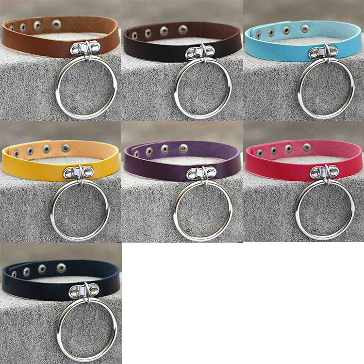 2 PCS Colar de Couro Estilo Punk Europeu e Americano com Grande Anel em Forma de O, Entrega de Cor Aleatória, DHXQ03