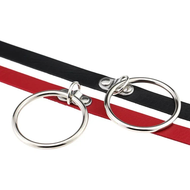 2 PCS Colar de Couro Estilo Punk Europeu e Americano com Grande Anel em Forma de O, Entrega de Cor Aleatória, DHXQ03