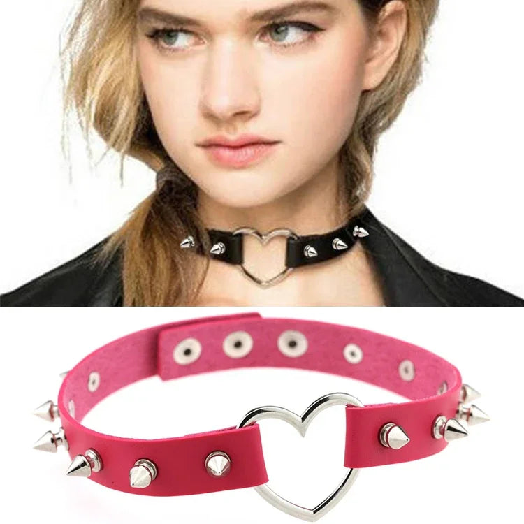 Colar de Couro com Rebites em Forma de Coração Estilo Punk da Moda, Entrega de Cor Aleatória, TXXQ04