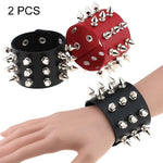 2 PCS Pulseira de Couro com Rebites em 3 Fileiras e Ponta Cónica Exagerada Estilo Punk Europeu e Americano, Entrega de Cor Aleatória